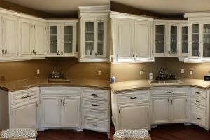 Kitchen cabinet refinishing before and after